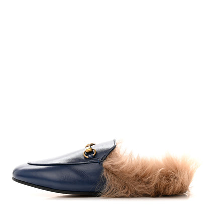Gucci Malaga Kid Fur Womens Princetown Slippers 39 Blue Agata 1 of 12