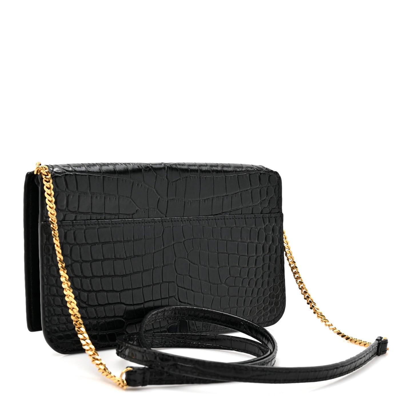 Crocodile Embossed Monogram Phone Holder Crossbody Black