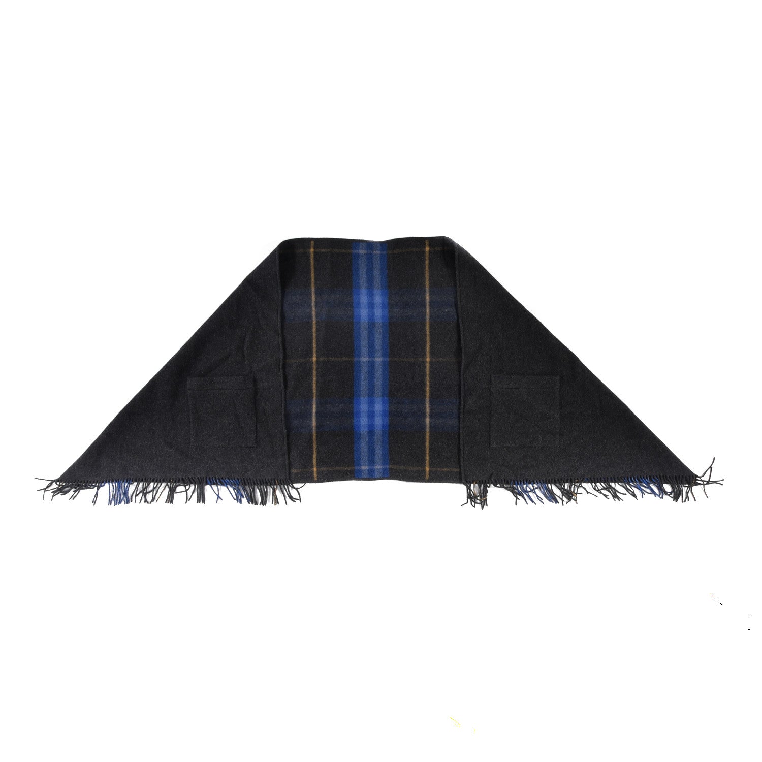 Burberry Merino Wool Cashmere Check Pocket Scarf Dark Grey Blue 1 of 2