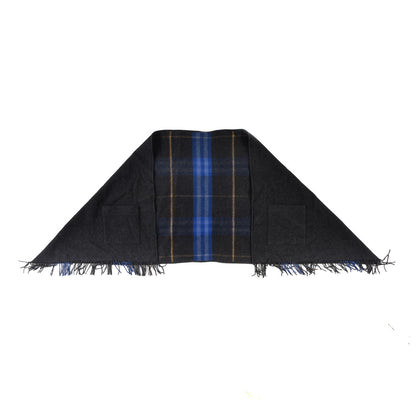 Burberry Merino Wool Cashmere Check Pocket Scarf Dark Grey Blue 1 of 2