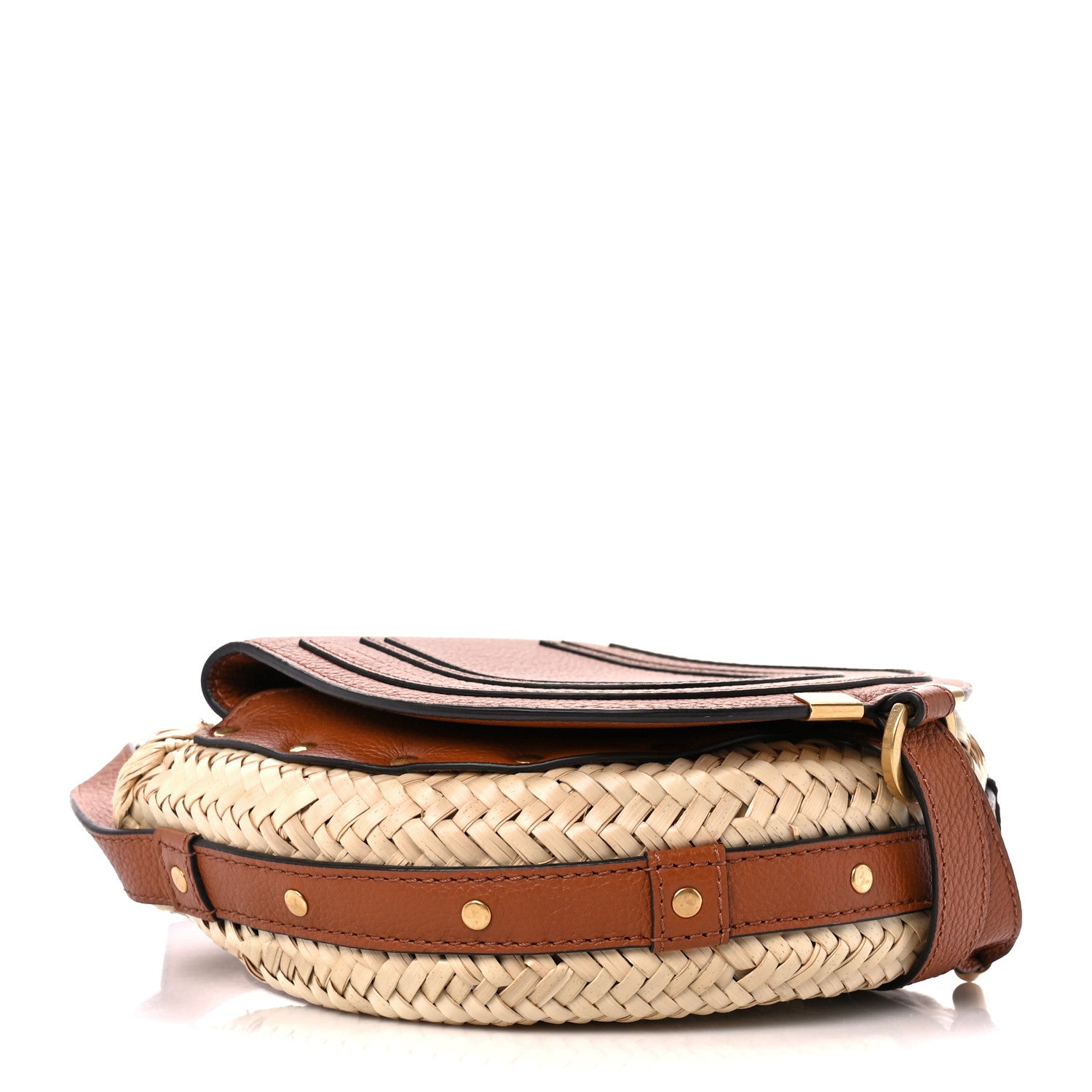 Chloe Raffia Small Grain Calfskin Small Marcie Basket Crossbody Tan 4 of 12
