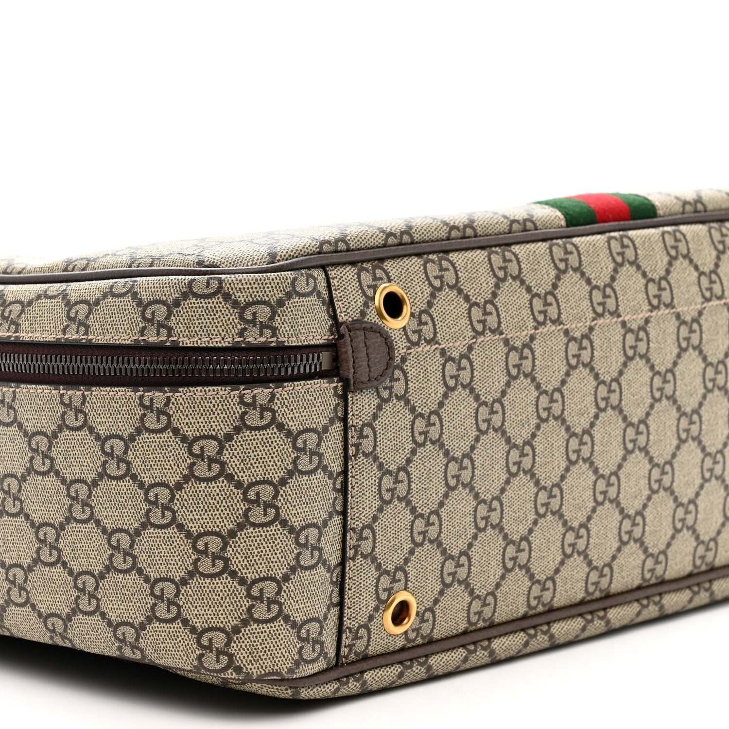 Gucci GG Supreme Monogram Textured Dollar Calfskin Web Savoy Shoe Case Bag Beige Ebony New Acero 9 of 10