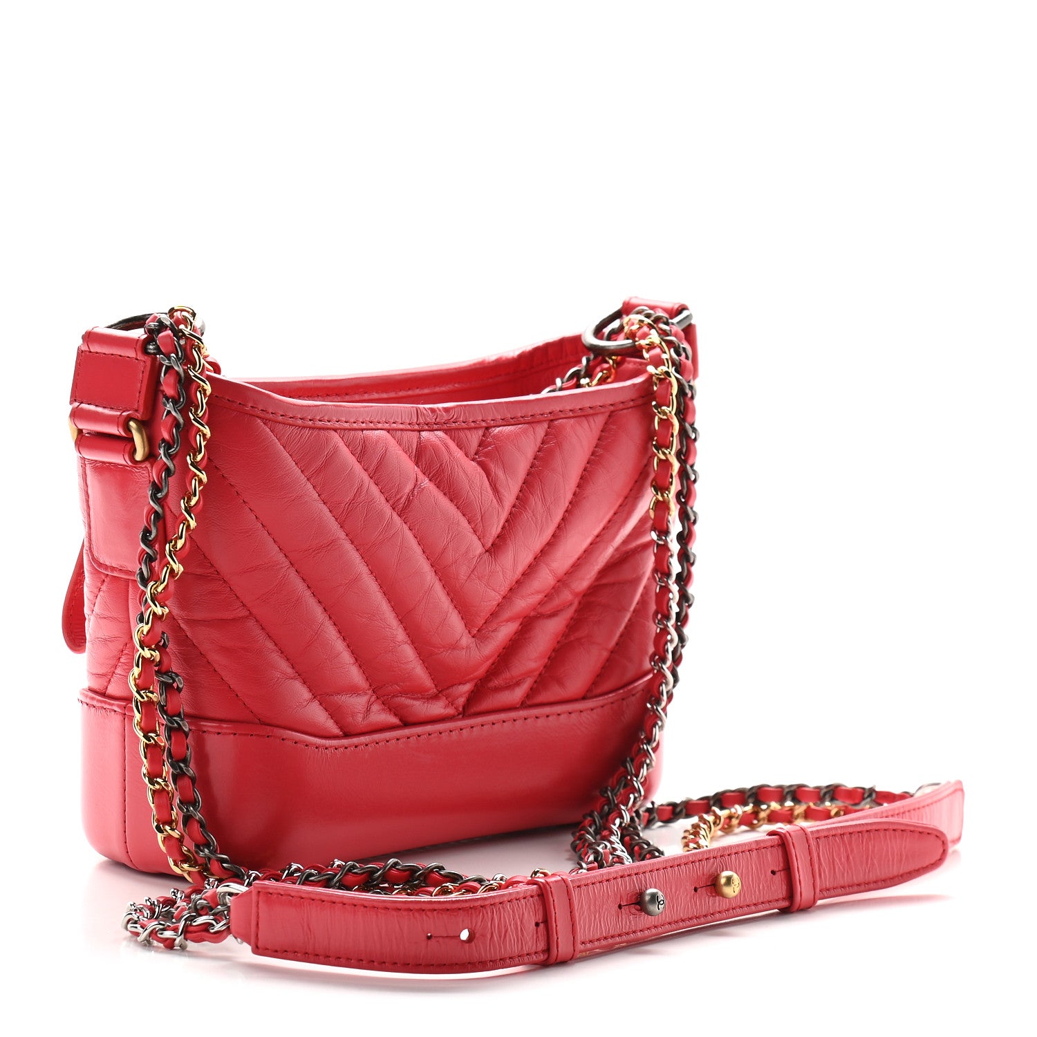 Chanel Aged Calfskin Chevron Quilted Small Gabrielle Hobo Red 2 of 8
