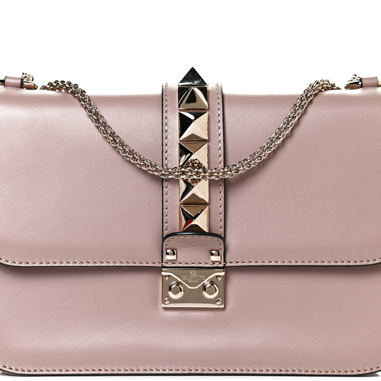 Valentino Garavani Vitello Medium Glam Lock Rockstud Flap Poudre 7 of 9