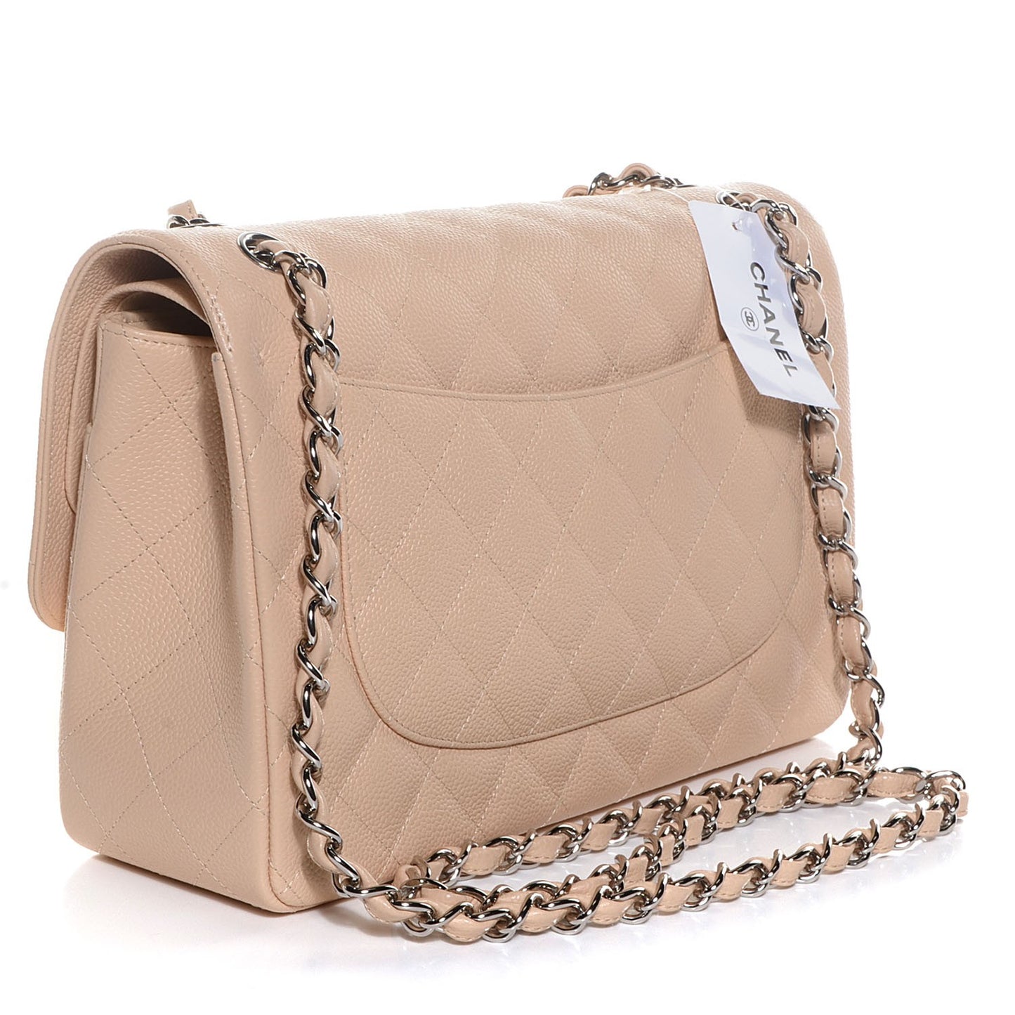 Caviar Quilted Jumbo Double Flap Beige Clair
