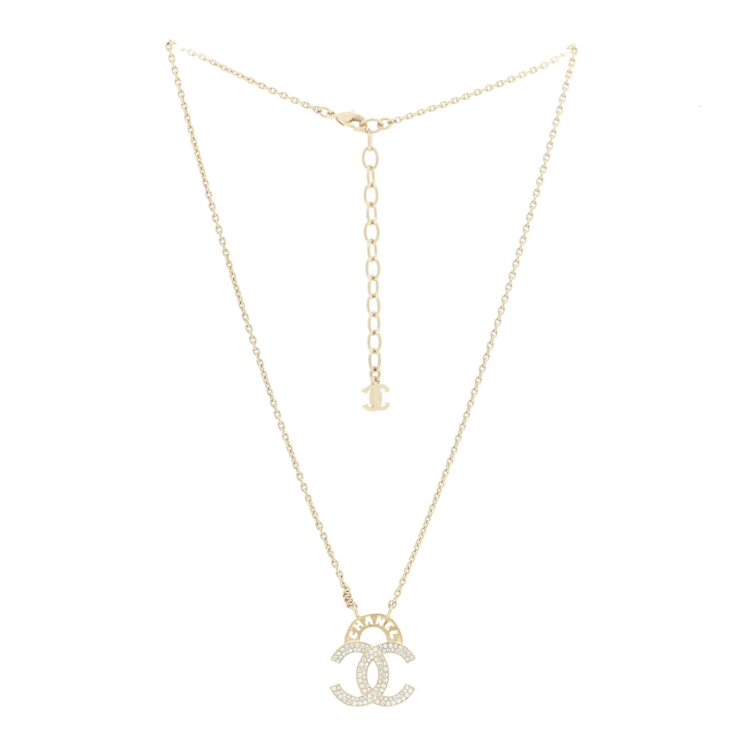 Chanel Crystal CC Logo Necklace Gold 3 of 6