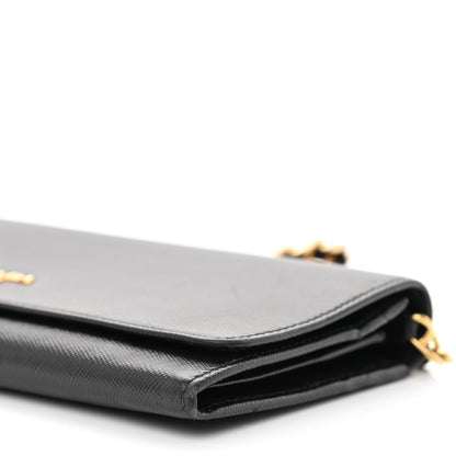 Prada Saffiano Metal Oro Chain Wallet Black 11 of 12