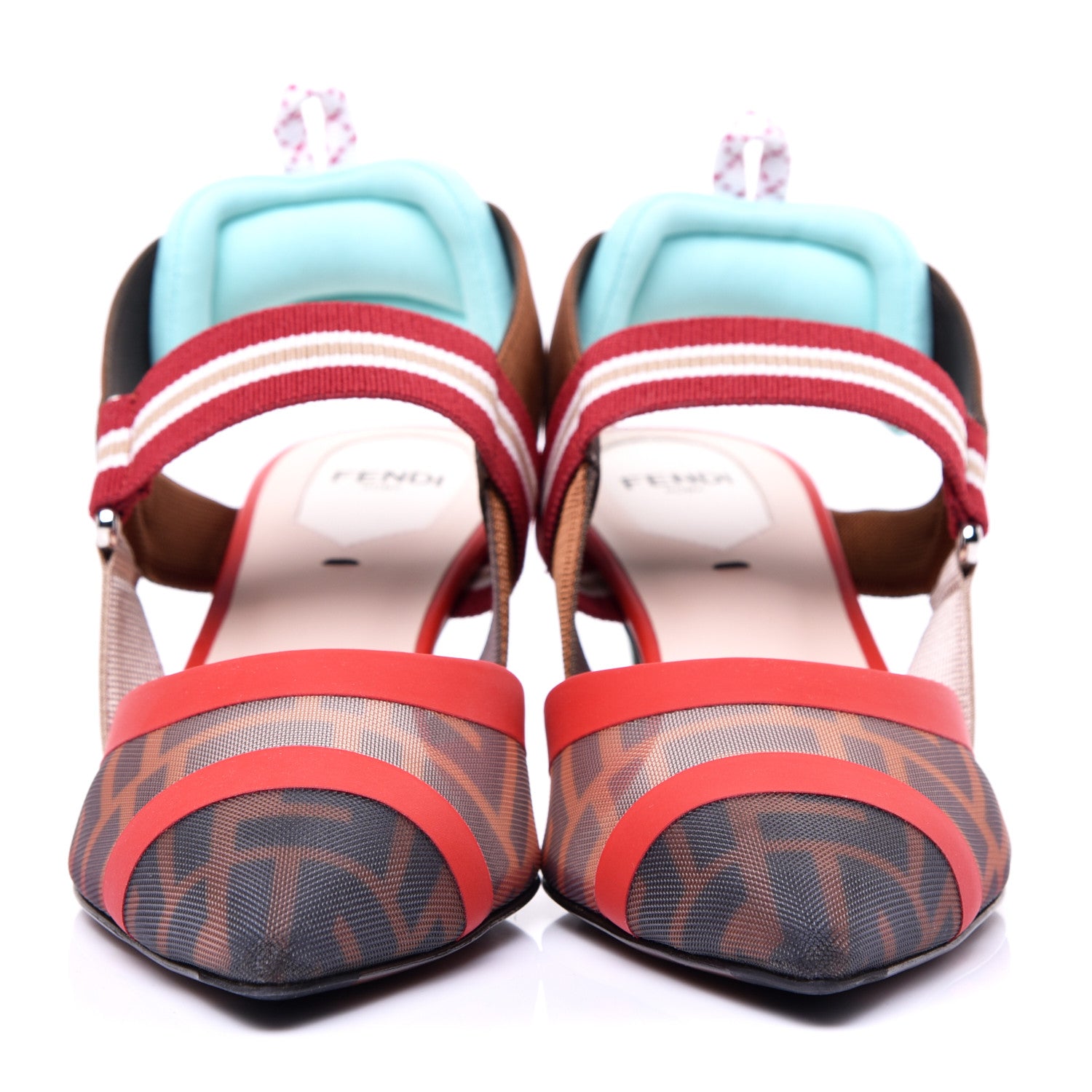 Fendi Technical Mesh FF Colibri 55mm Slingback Pumps 37 Tobacco Moro Cipria Papavero Camelia 3 of 11