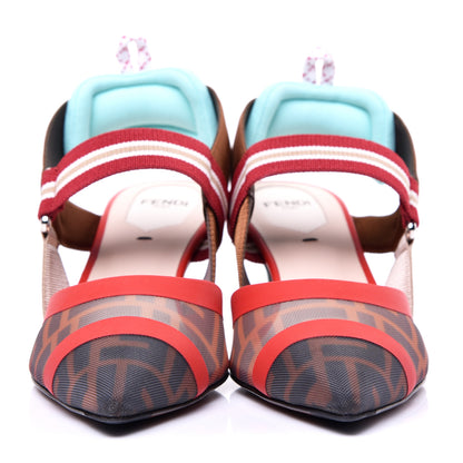 Fendi Technical Mesh FF Colibri 55mm Slingback Pumps 37 Tobacco Moro Cipria Papavero Camelia 3 of 11