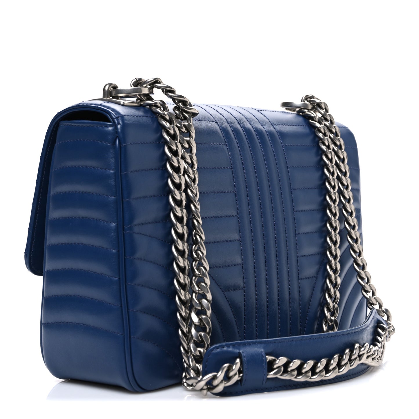 Soft Calfskin Impunture Diagramme Medium Chain Flap Shoulder Bag Bluette