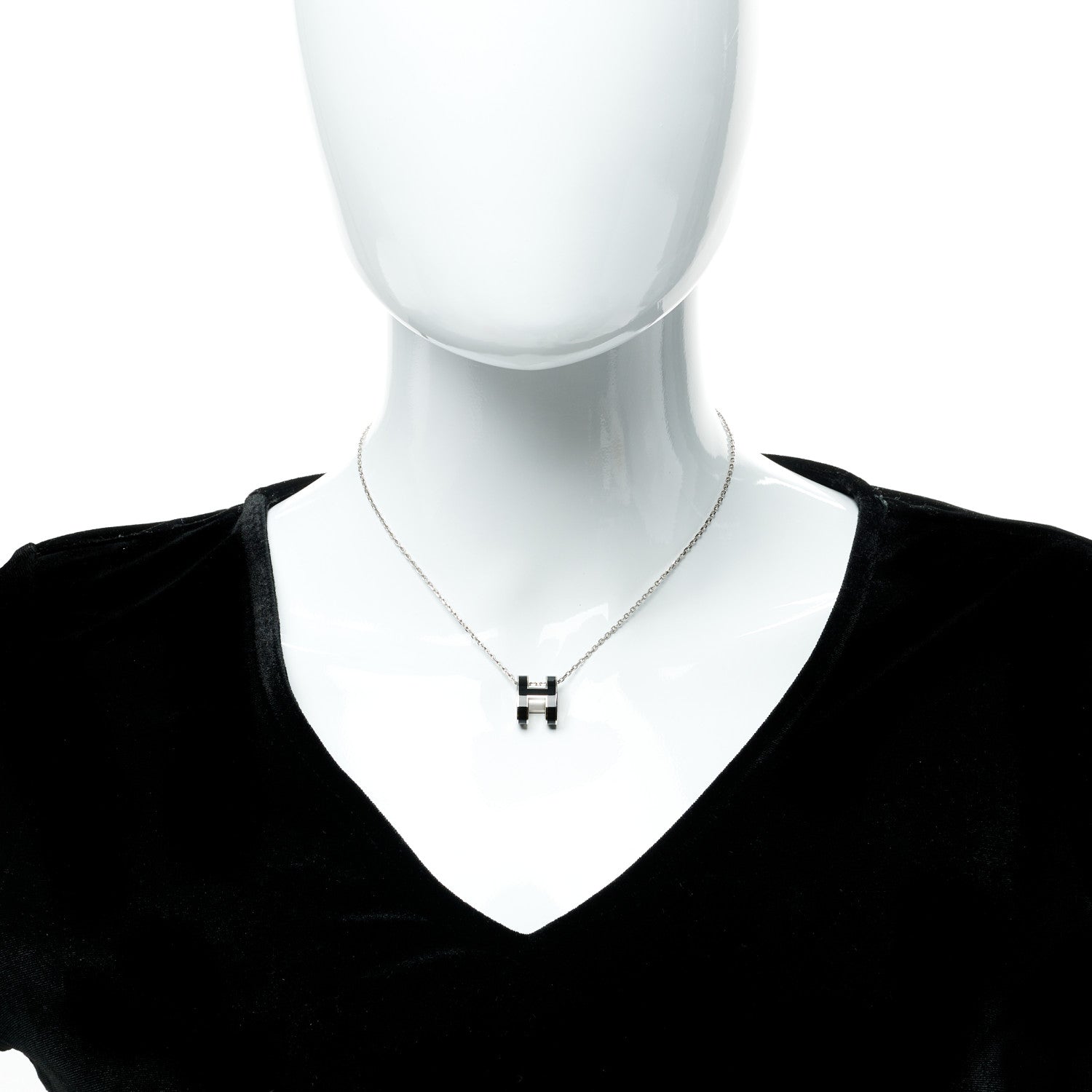 Hermes Lacquered Palladium Pop H Pendant Necklace Black 3 of 6