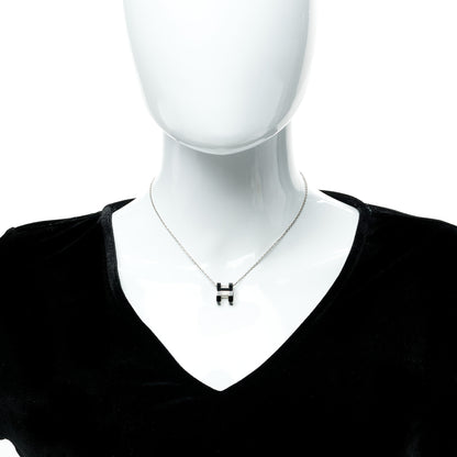 Hermes Lacquered Palladium Pop H Pendant Necklace Black 3 of 6