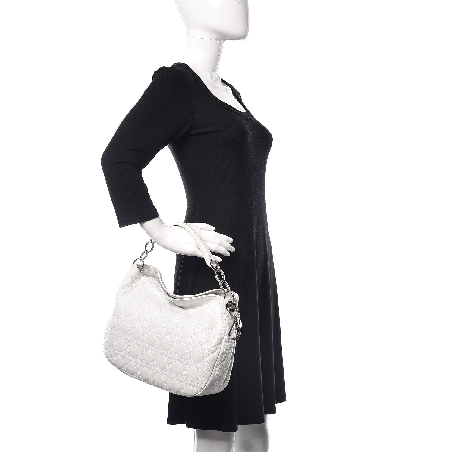 Christian Dior Lambskin Cannage Medium Dior Soft Hobo White 2 of 9