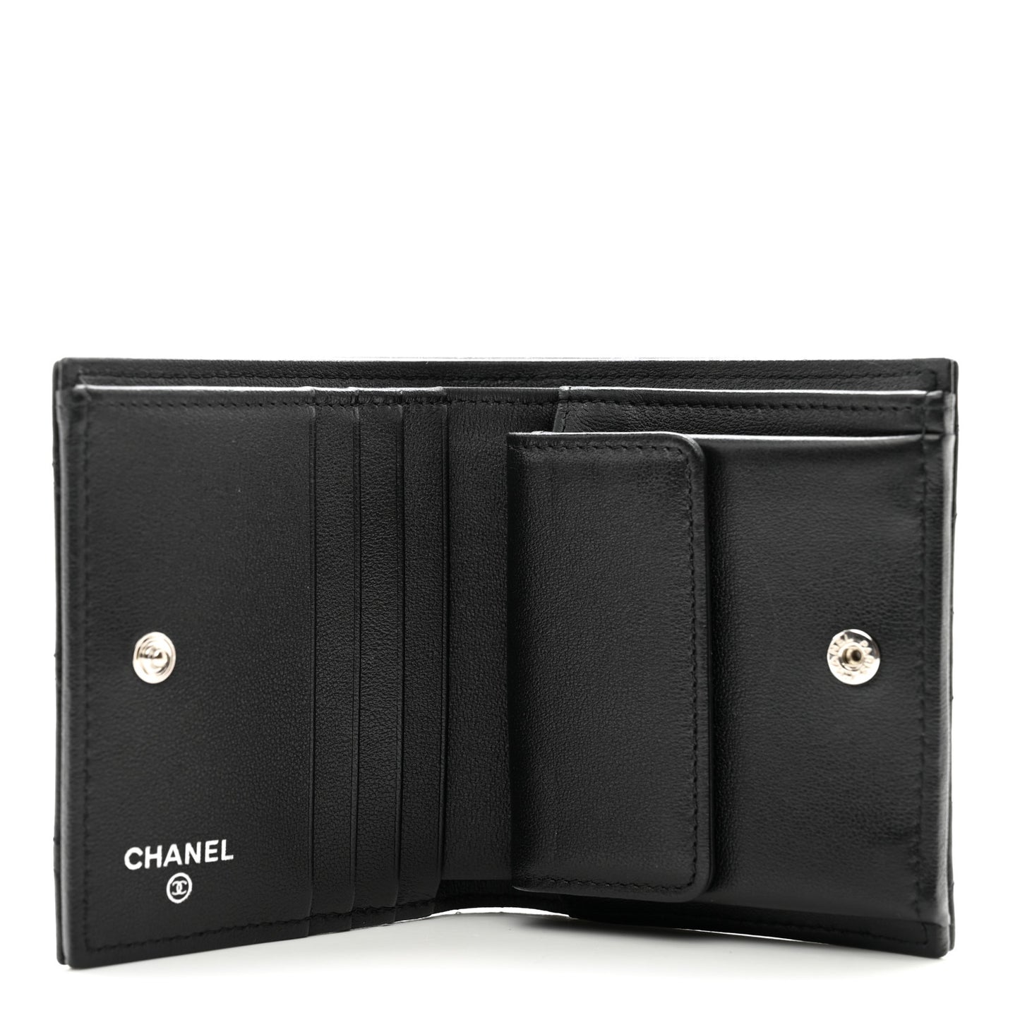Lambskin Quilted CC Compact Bifold Wallet Black