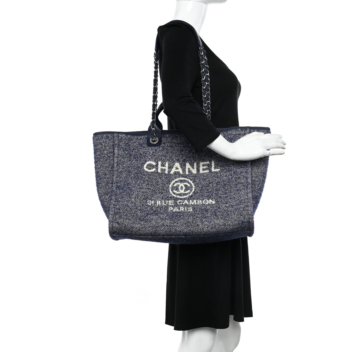 Mixed Fibers Calfskin Medium Deauville Tote Blue