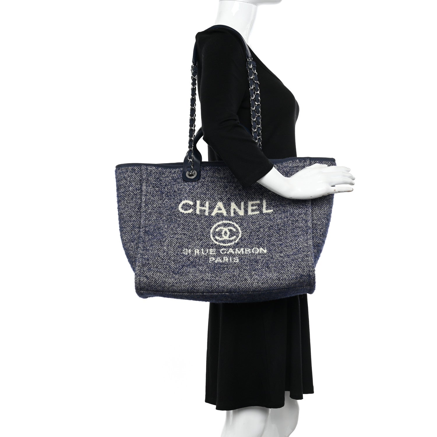 Chanel Mixed Fibers Calfskin Medium Deauville Tote Blue 2 of 11