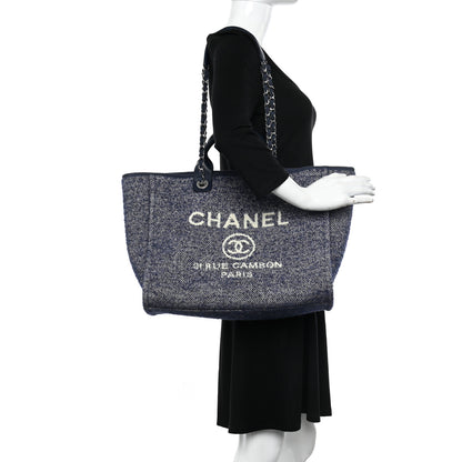 Chanel Mixed Fibers Calfskin Medium Deauville Tote Blue 2 of 11
