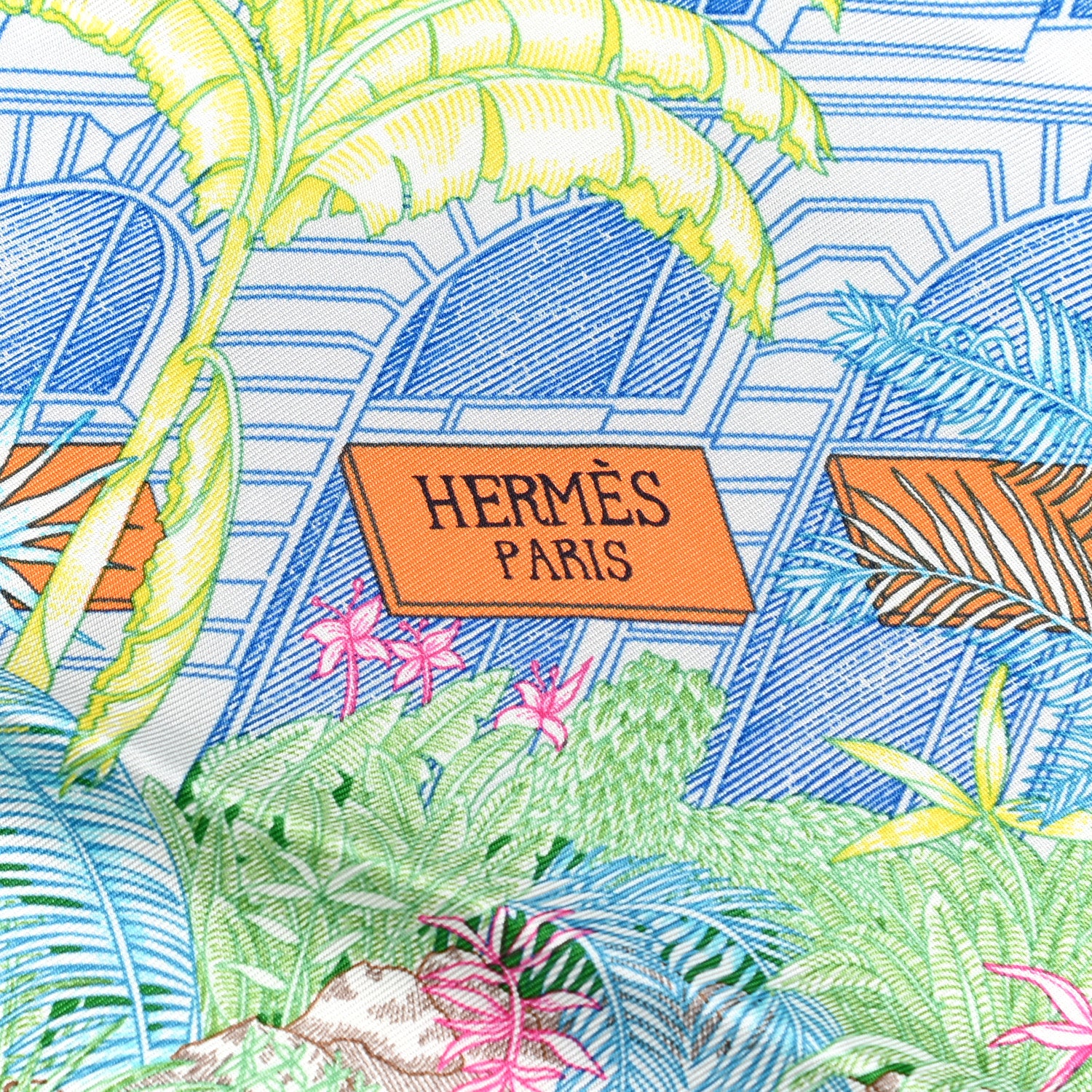 Hermes Silk Twill Faubourg Tropical Scarf 90 Bleu Vert Jaune 2 of 6
