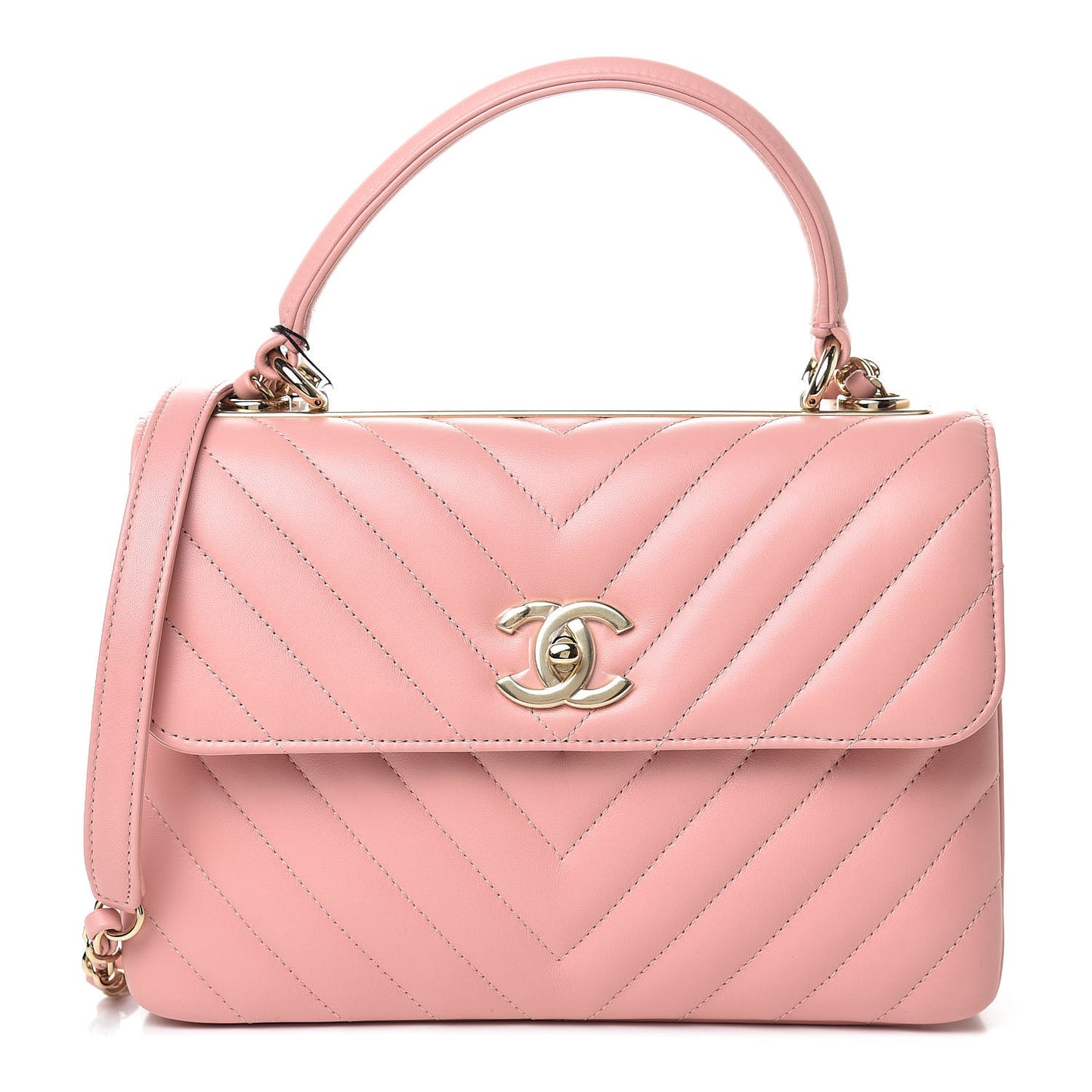 Lambskin Chevron Quilted Small Trendy CC Dual Handle Flap Bag Light Pink
