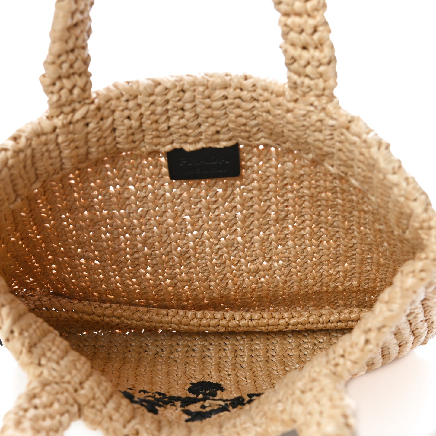 Yarn Raffia Effect Crochet Embroidered Small Logo Tote Naturale