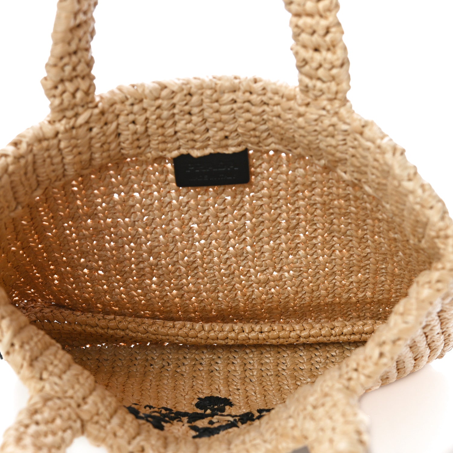 Prada Yarn Raffia Effect Crochet Embroidered Small Logo Tote Naturale 5 of 9
