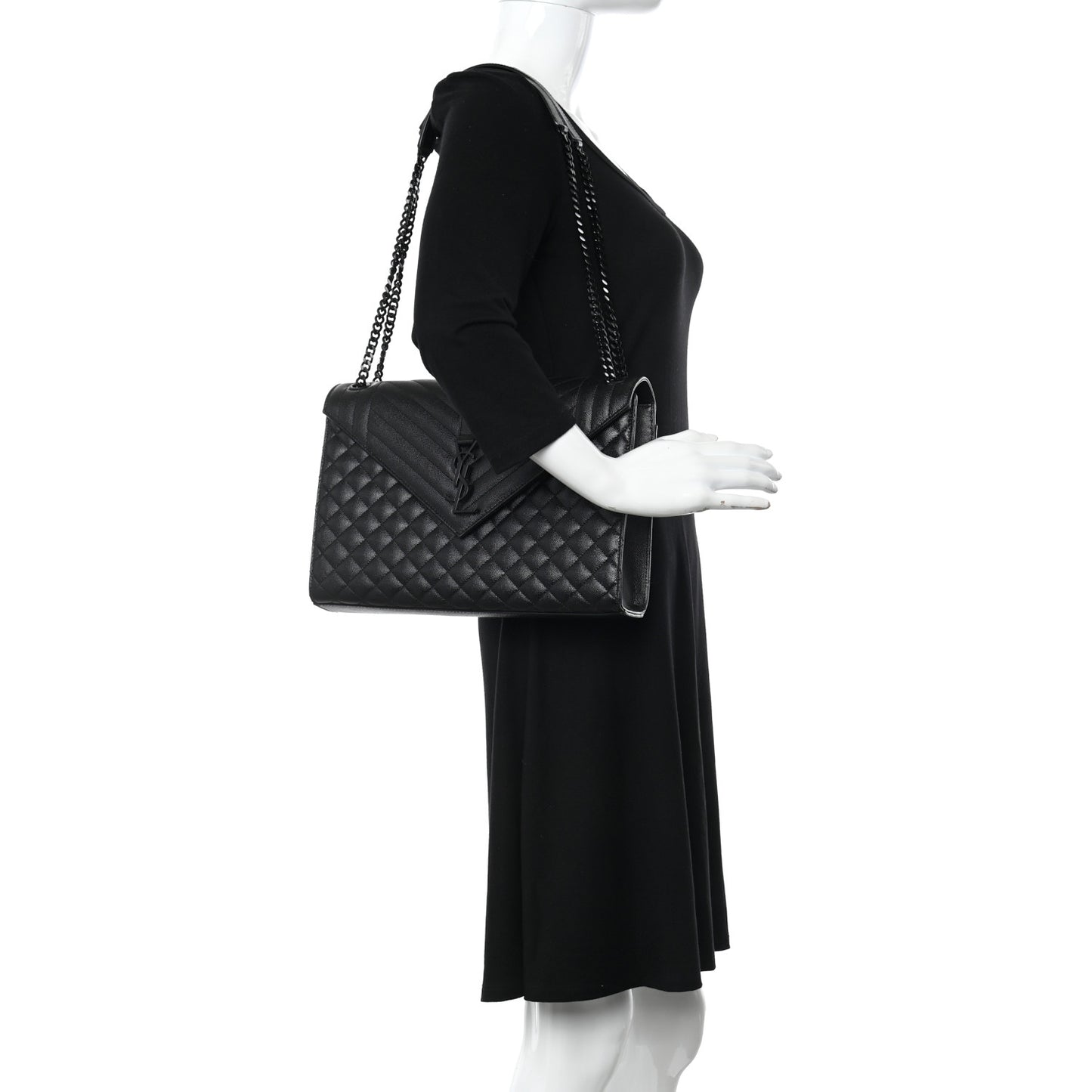 Grain De Poudre Textured Mixed Matelasse Large Triquilt Monogram Monochrome Satchel Black