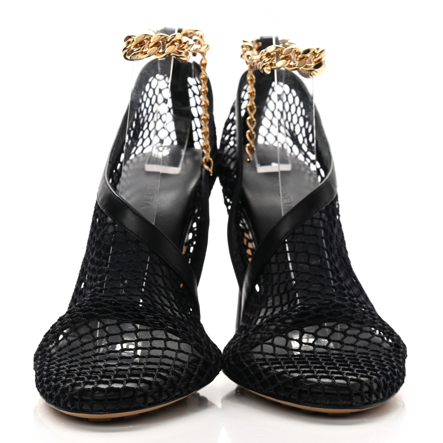 Mesh Nappa Chunky Chain Sandals 39 Black