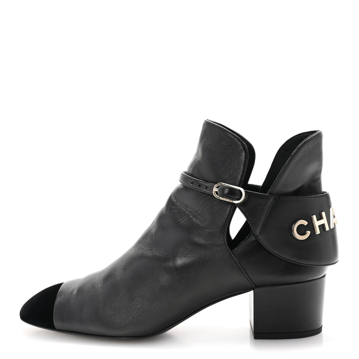 Lambskin Velvet Cap Toe Short Ankle Boots 39 Black