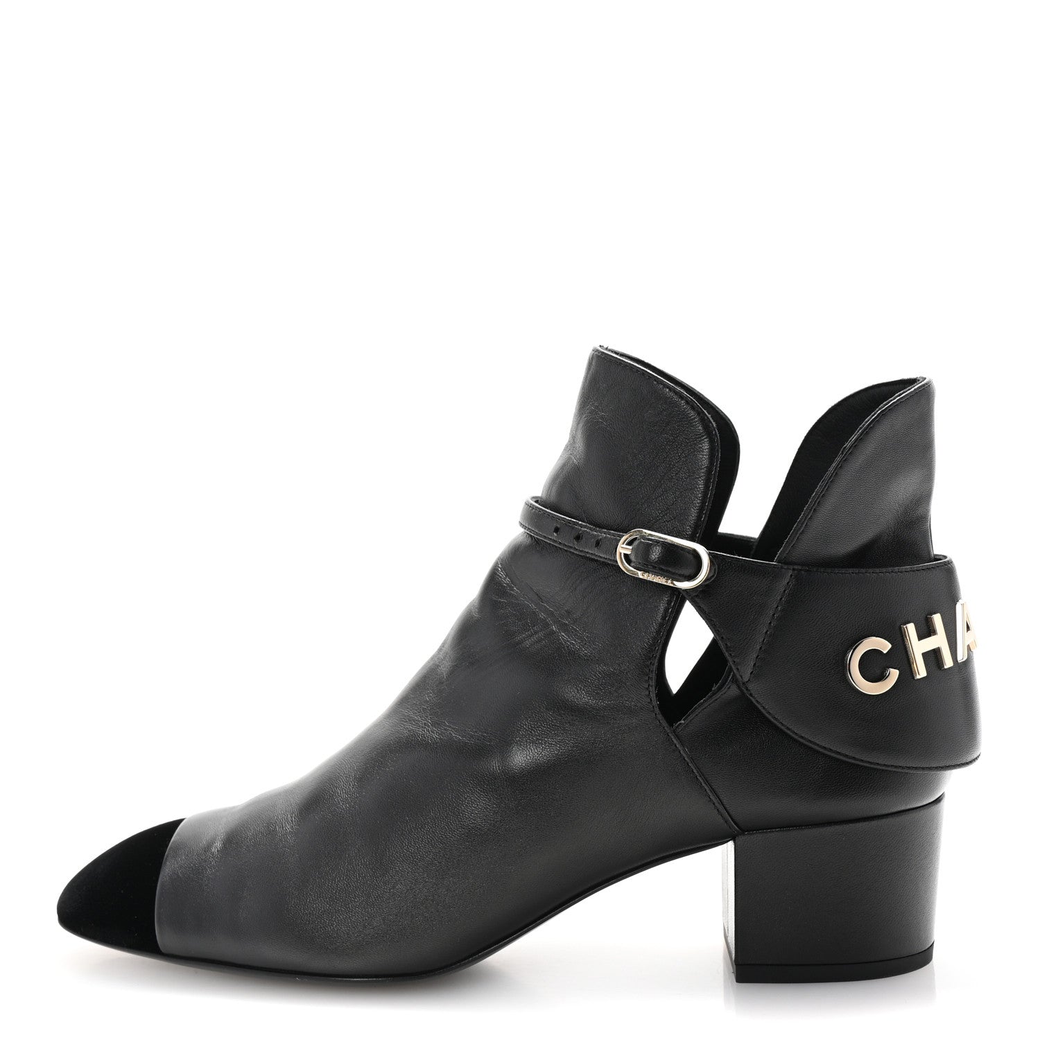 Chanel Lambskin Velvet Cap Toe Short Ankle Boots 39 Black 1 of 9