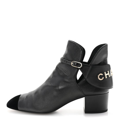 Chanel Lambskin Velvet Cap Toe Short Ankle Boots 39 Black 1 of 9
