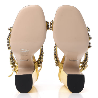 Gucci Nappa Silk Crystal Bertie High Heel Sandals 37 Gold 6 of 11