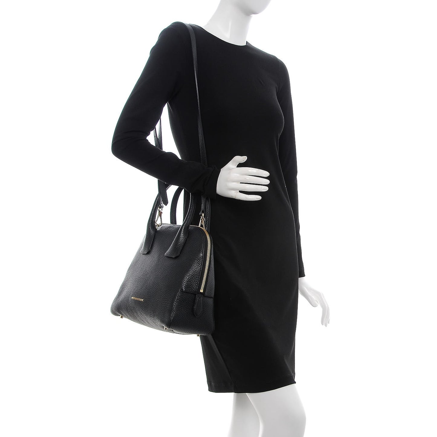 London Grainy Calfskin Small Greenwood Bowling Bag Black