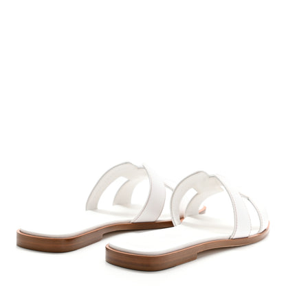 Hermes Box Calfskin Oran Sandals 37 White 4 of 8