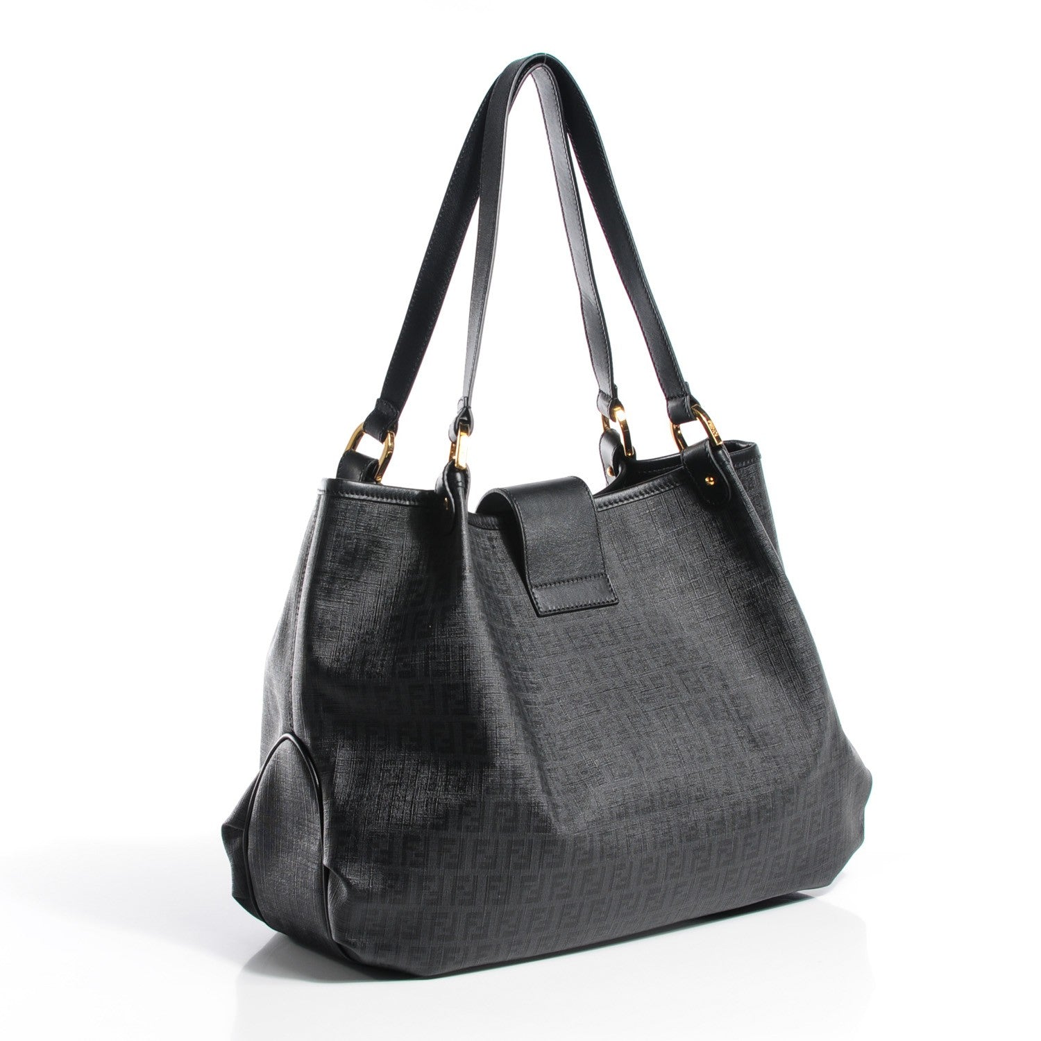 Fendi Zucchino Spalmati Vitello Medium Chiusura Tote Black 4 of 10