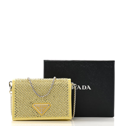 Prada Satin Crystal Metal Triangle Logo Card Holder With Strap Ananas 12 of 12
