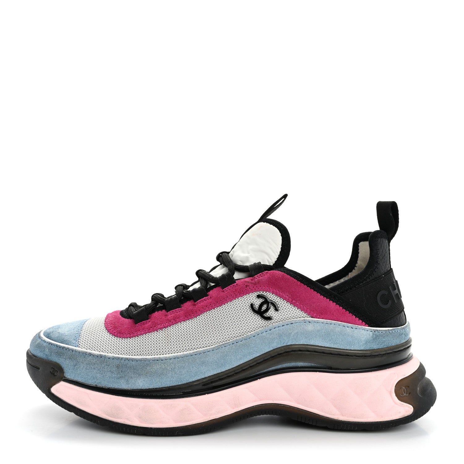 Chanel Fabric Suede CC Sneakers 41 Light Grey Light Blue Fuchsia 1 of 16