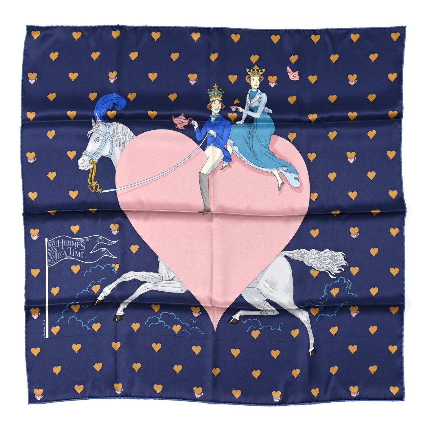 Silk Tea Time Scarf 70 Marine Vieux Rose