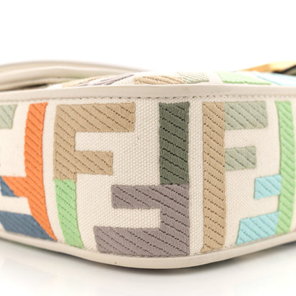 Fendi Canvas Vitello Seta FF Multicolor Embroidered Baguette Grezzo Multicolor Latte 9 of 13
