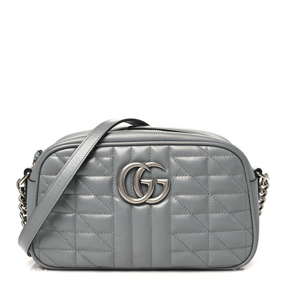 Gucci Calfskin Matelasse Aria Small GG Marmont Chain Shoulder Bag Deep Grey 1 of 11