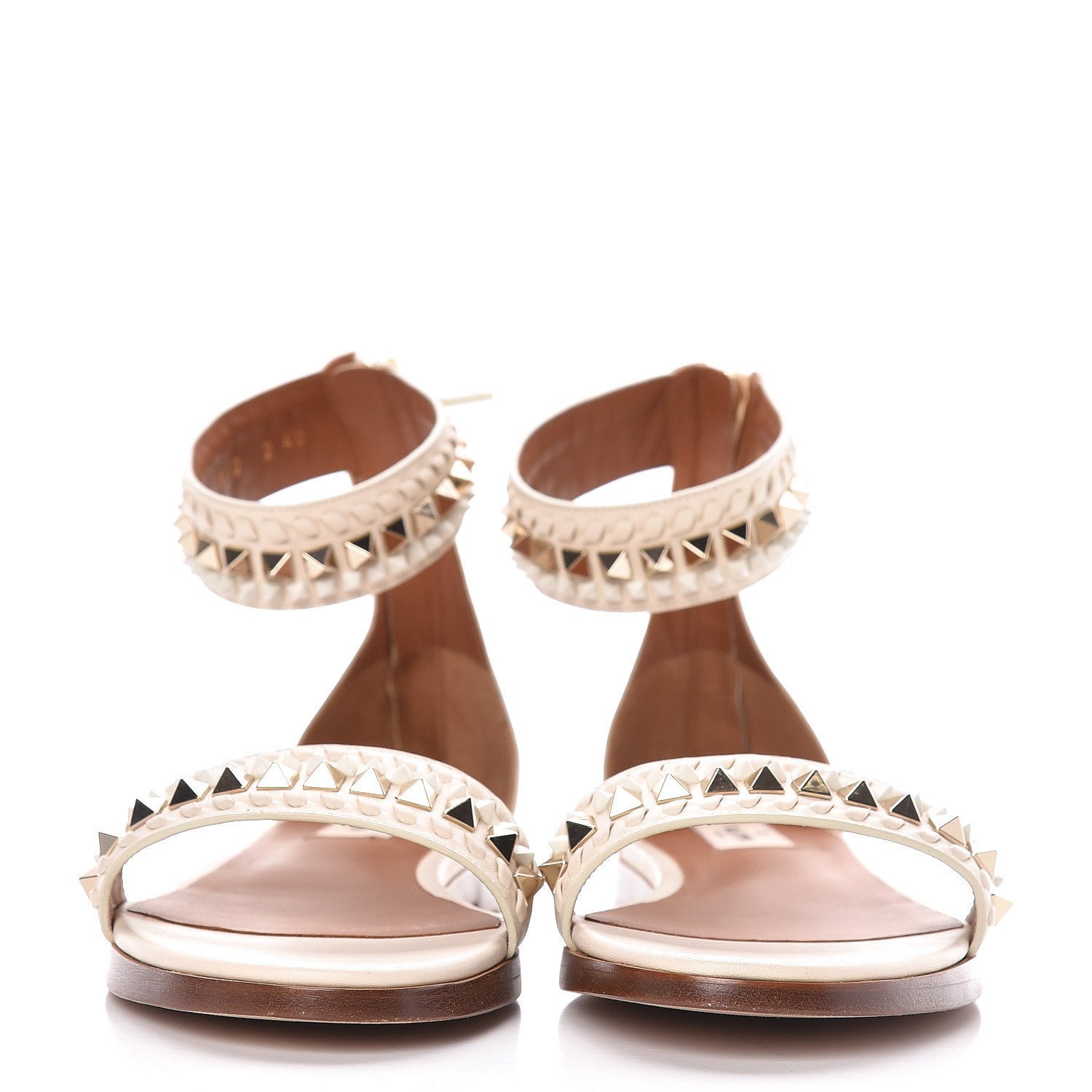 Valentino Garavani Nappa Rockstud Ankle Strap Flat Sandals 40 Ivory 2 of 10
