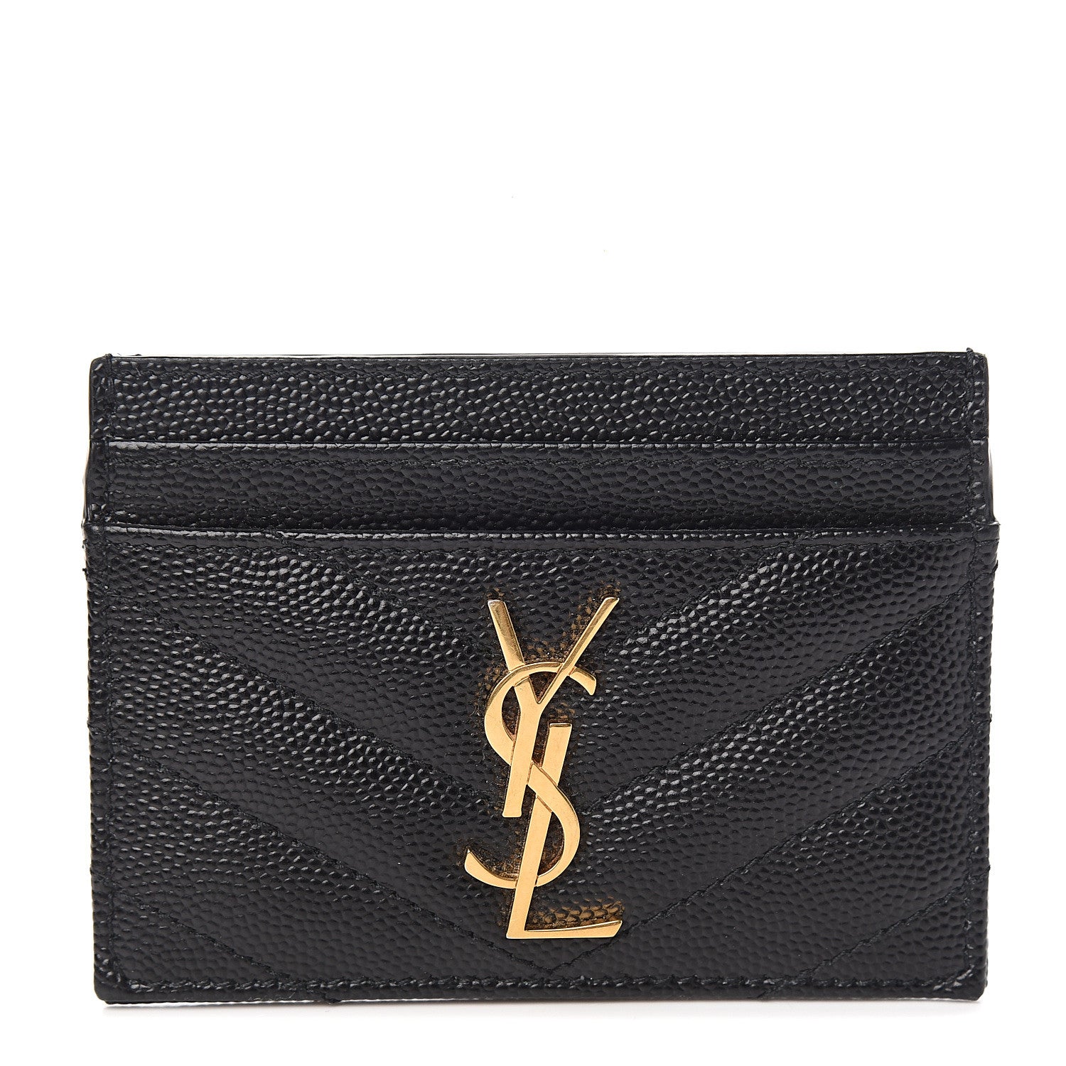 Saint Laurent Grain De Poudre Matelasse Chevron Monogram Credit Card Case Black 1 of 6