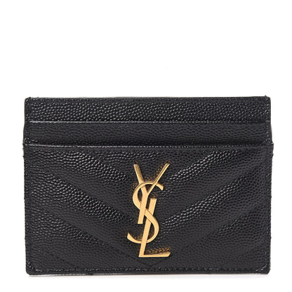 Saint Laurent Grain De Poudre Matelasse Chevron Monogram Credit Card Case Black 1 of 6