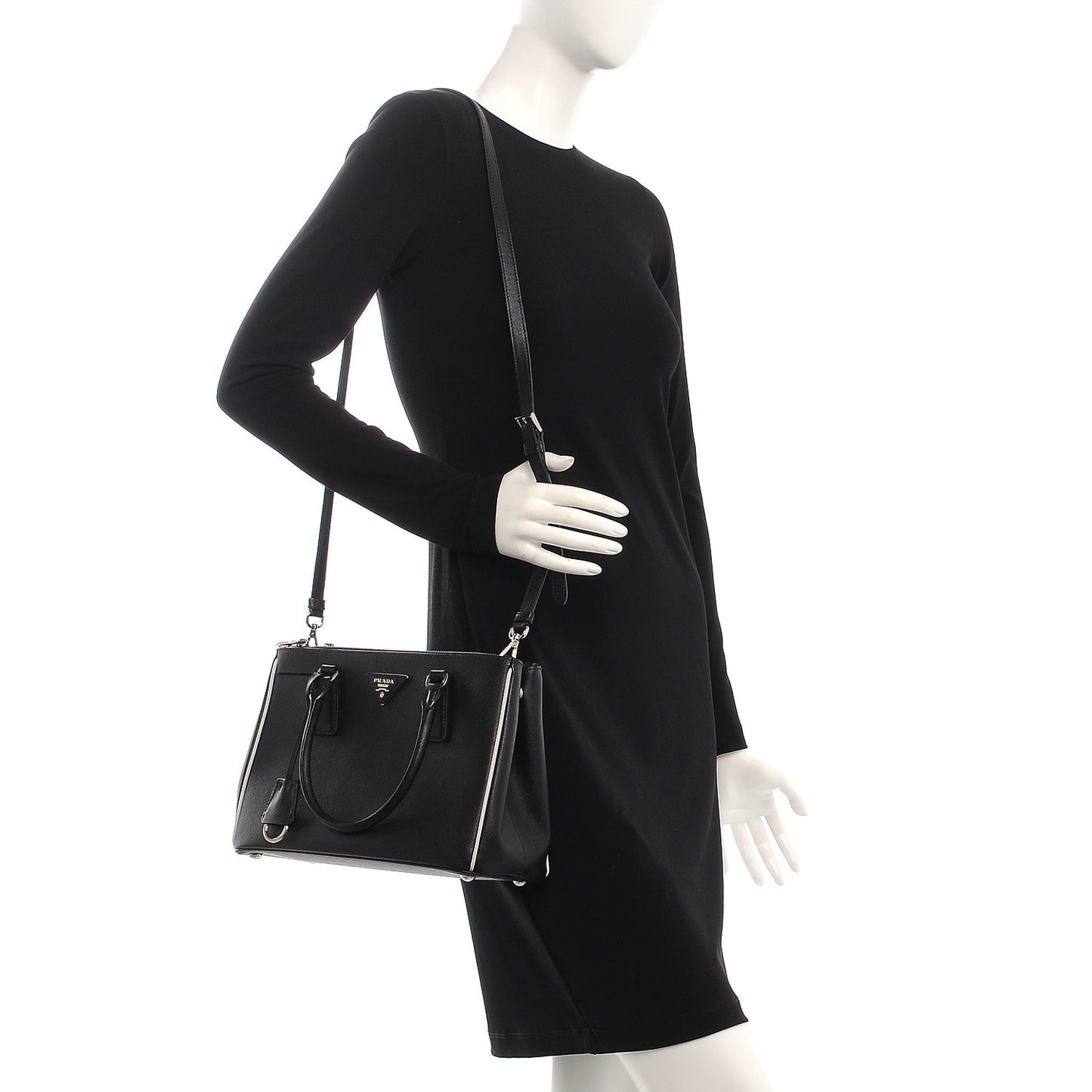 Saffiano Small Galleria Double Zip Tote Black Talco