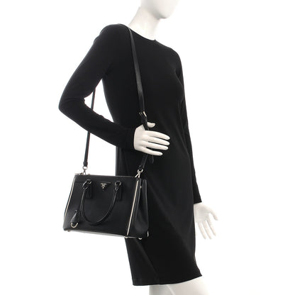 Prada Saffiano Small Galleria Double Zip Tote Black Talco 2 of 12