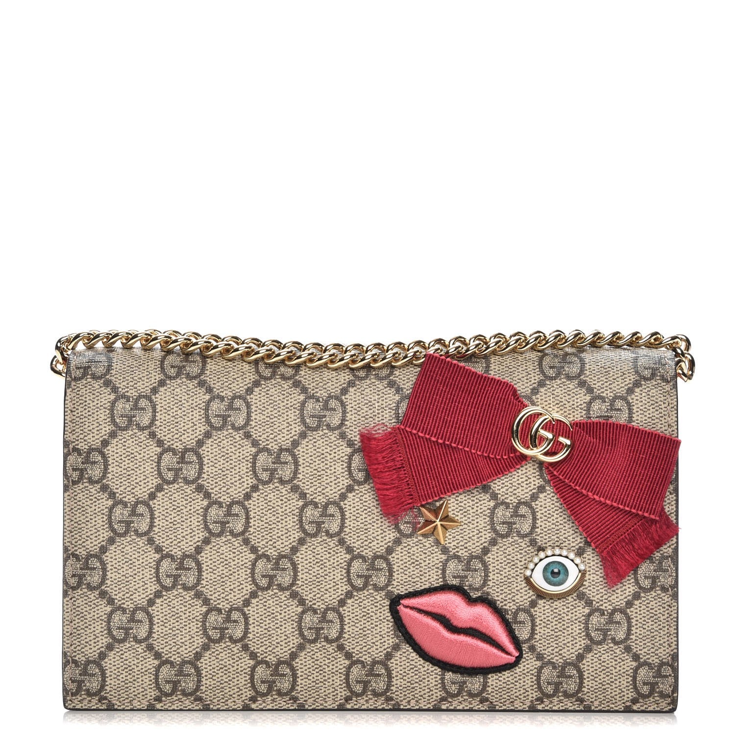 Gucci GG Supreme Monogram Face Embroidered Chain Wallet Pink 1 of 7