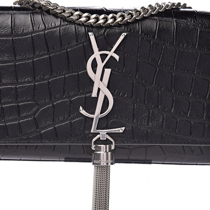 Saint Laurent Calfskin Crocodile Embossed Monogram Small Kate Tassel Satchel Black 10 of 10