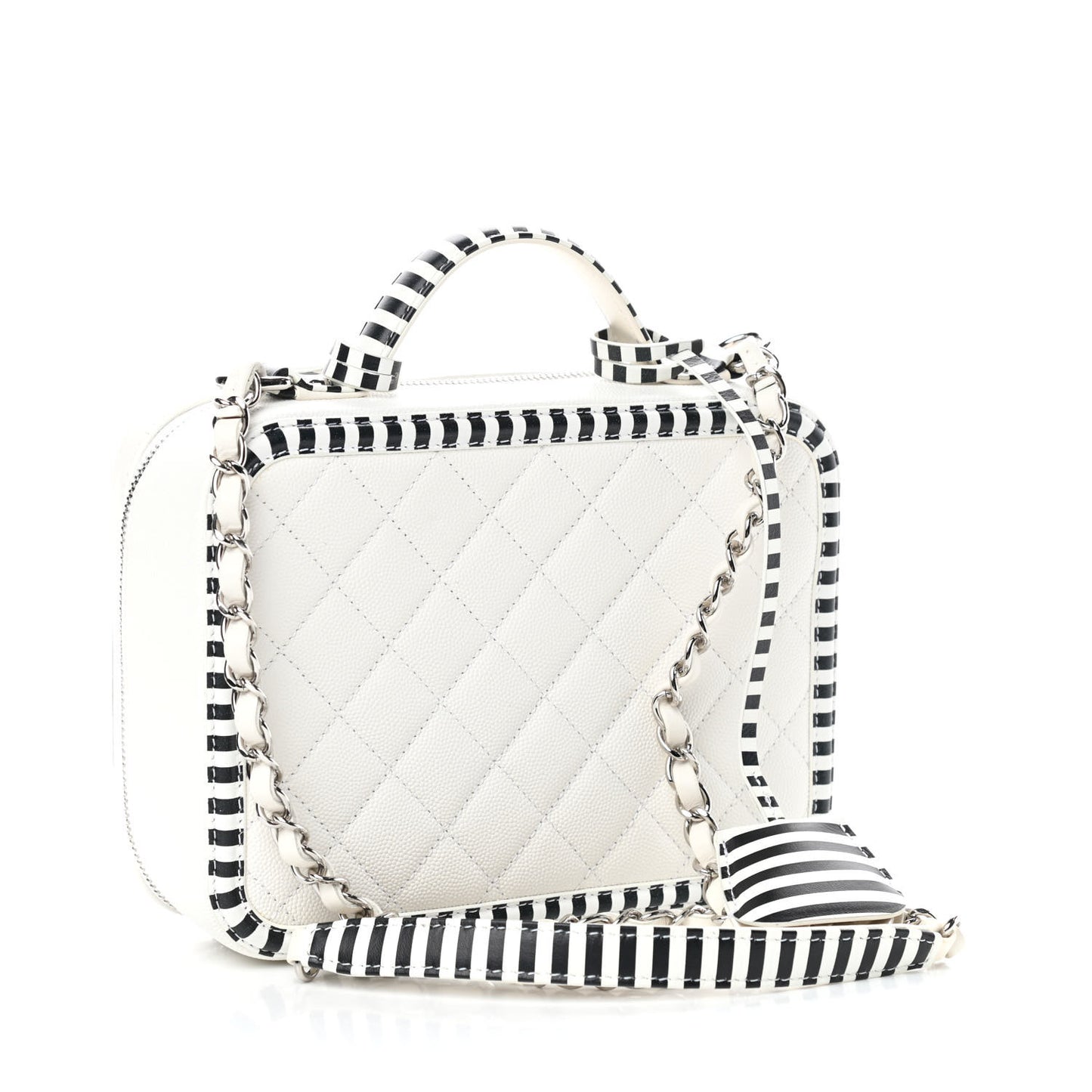 Caviar Quilted Striped Medium CC Filigree Vanity Case White Black