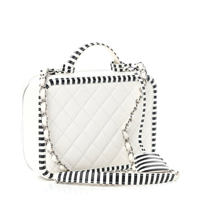 Chanel Caviar Quilted Striped Medium CC Filigree Vanity Case White Black 3 of 10