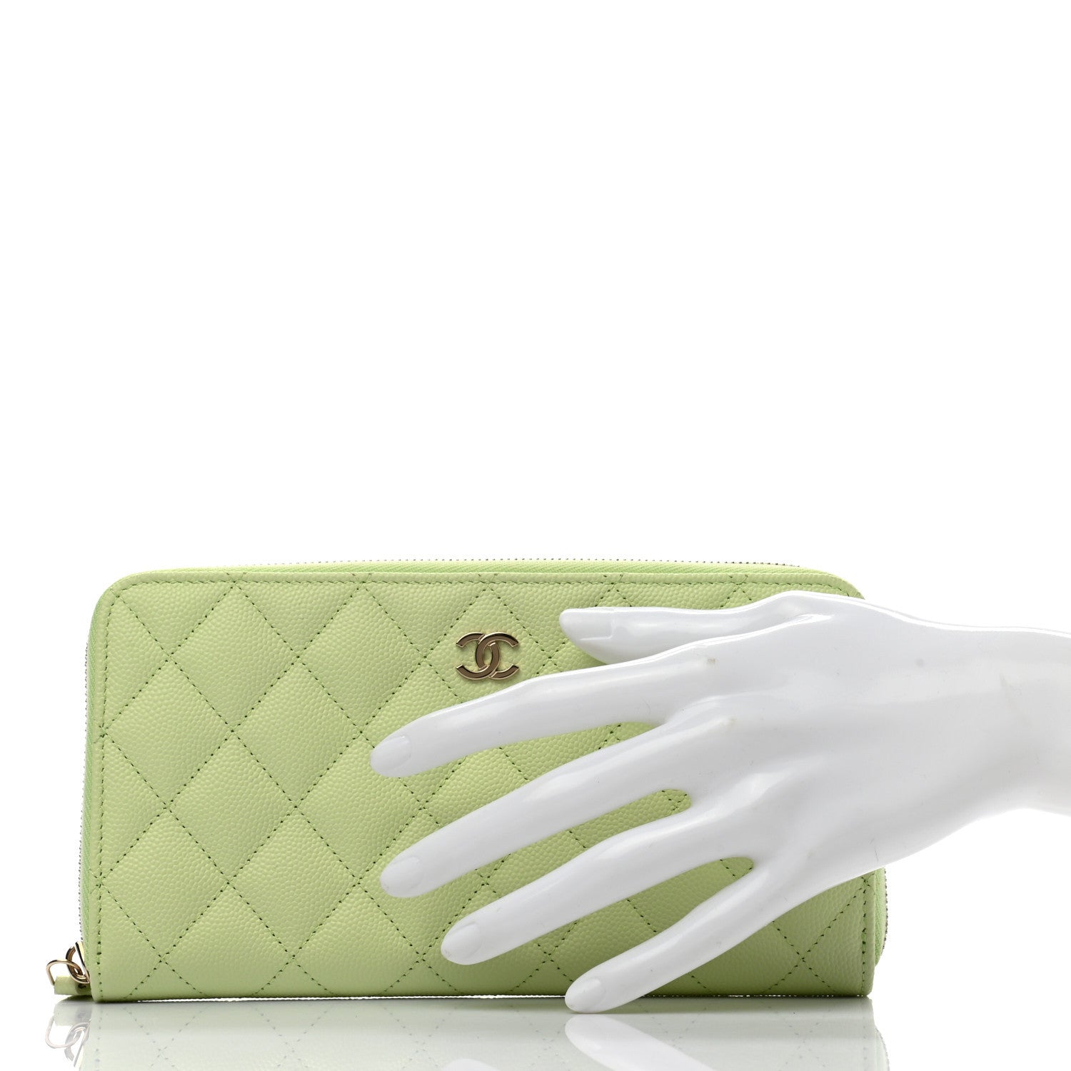 Chanel Caviar Quilted Large Gusset Zip Around Wallet Light Green 2 of 10