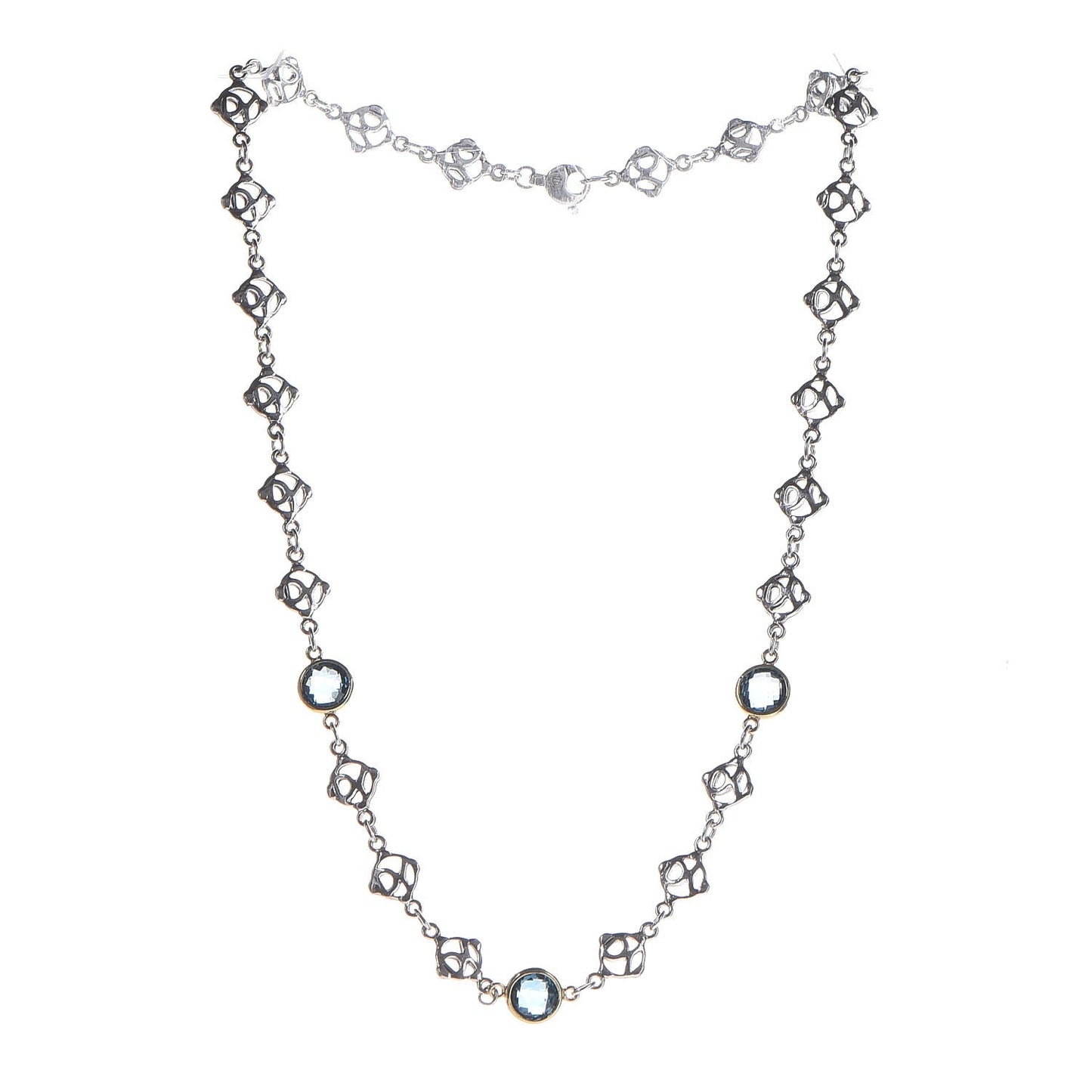 Sterling Silver 18K Gold Hampton Blue Topaz Logo Chain Necklace